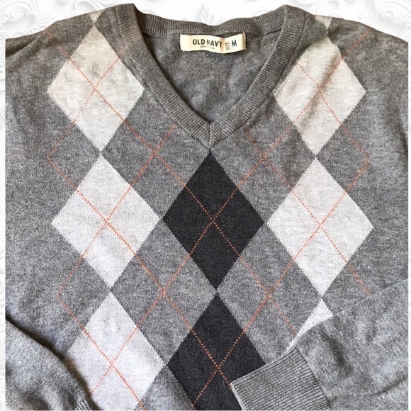 Argyle V-Neck Long Sleeve Sweater In Black/Grey Size Medium - Picture 3 of 4